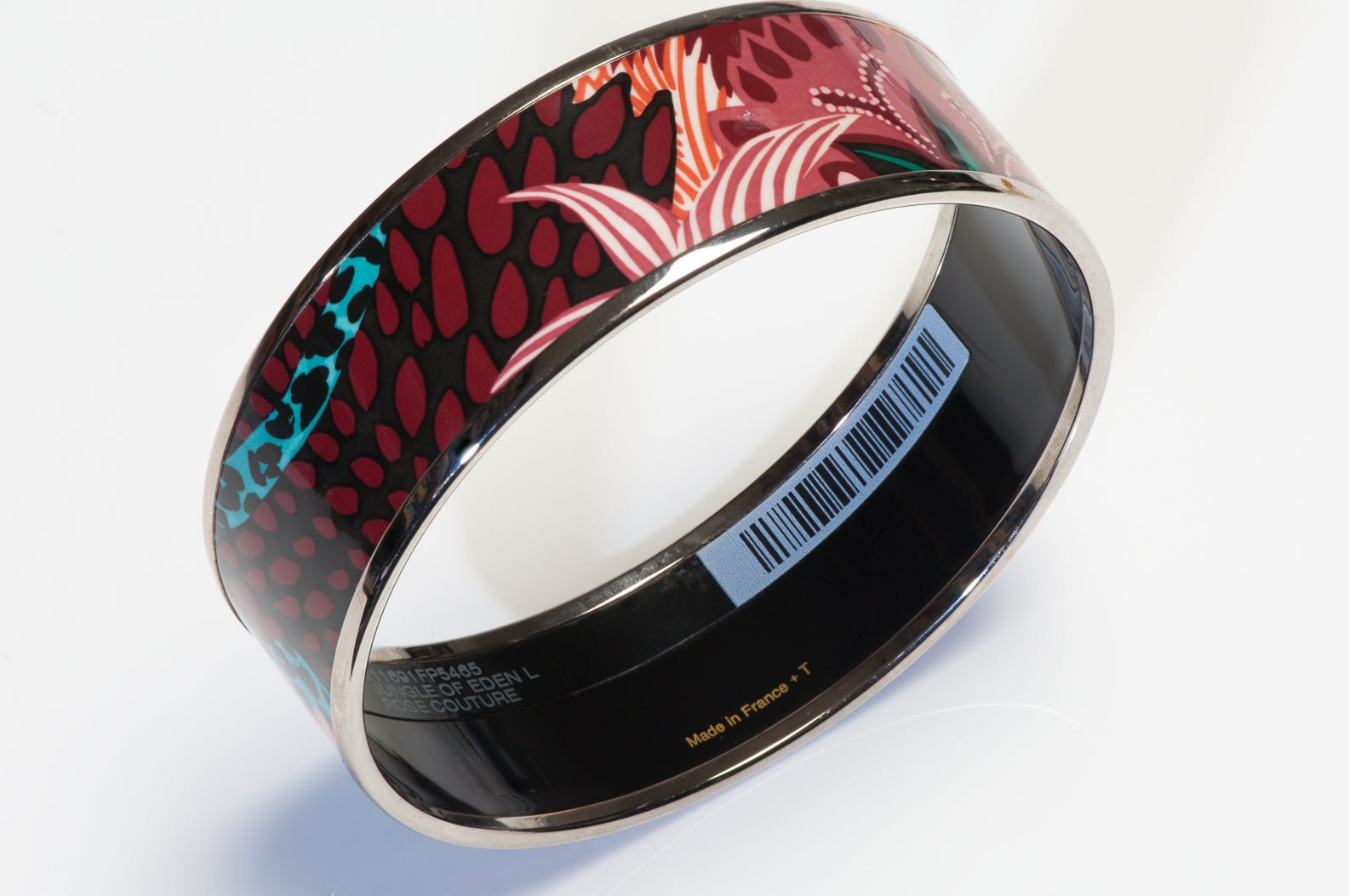 Hermes Jungle of Eden Rose Couture Palladium Plated Enamel Bangle Bracelet