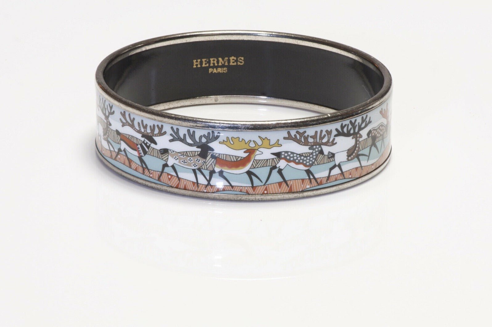 HERMES La Vie du Grand Nord Reindeer Enamel Bangle Bracelet