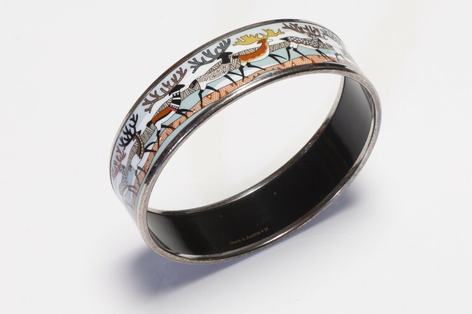 HERMES La Vie du Grand Nord Reindeer Enamel Bangle Bracelet