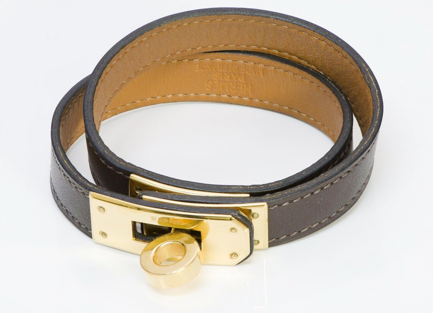 HERMES Paris 2008 Kelly Double Tour Brown Leather Wrap Bracelet
