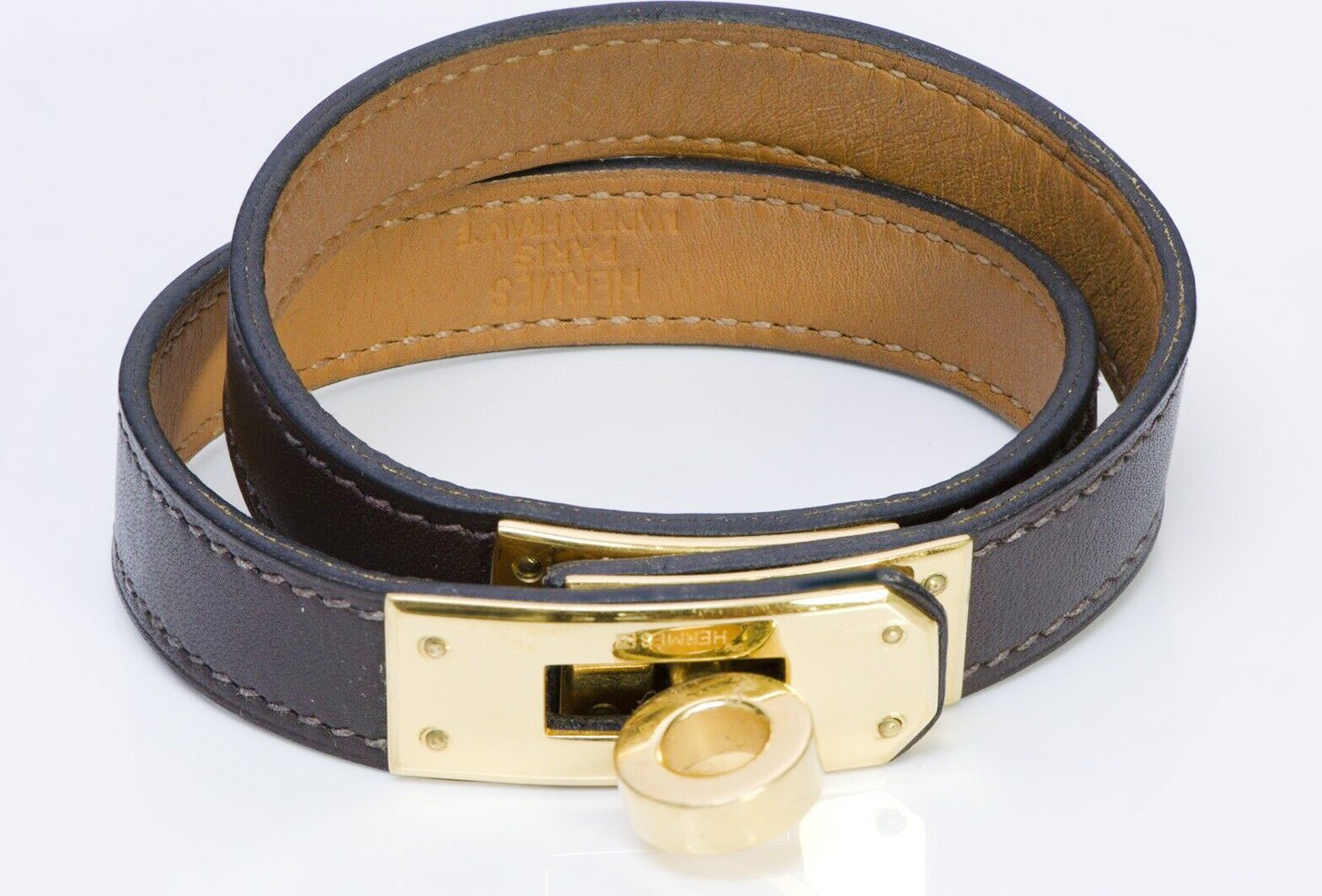 HERMES Paris 2008 Kelly Double Tour Brown Leather Wrap Bracelet
