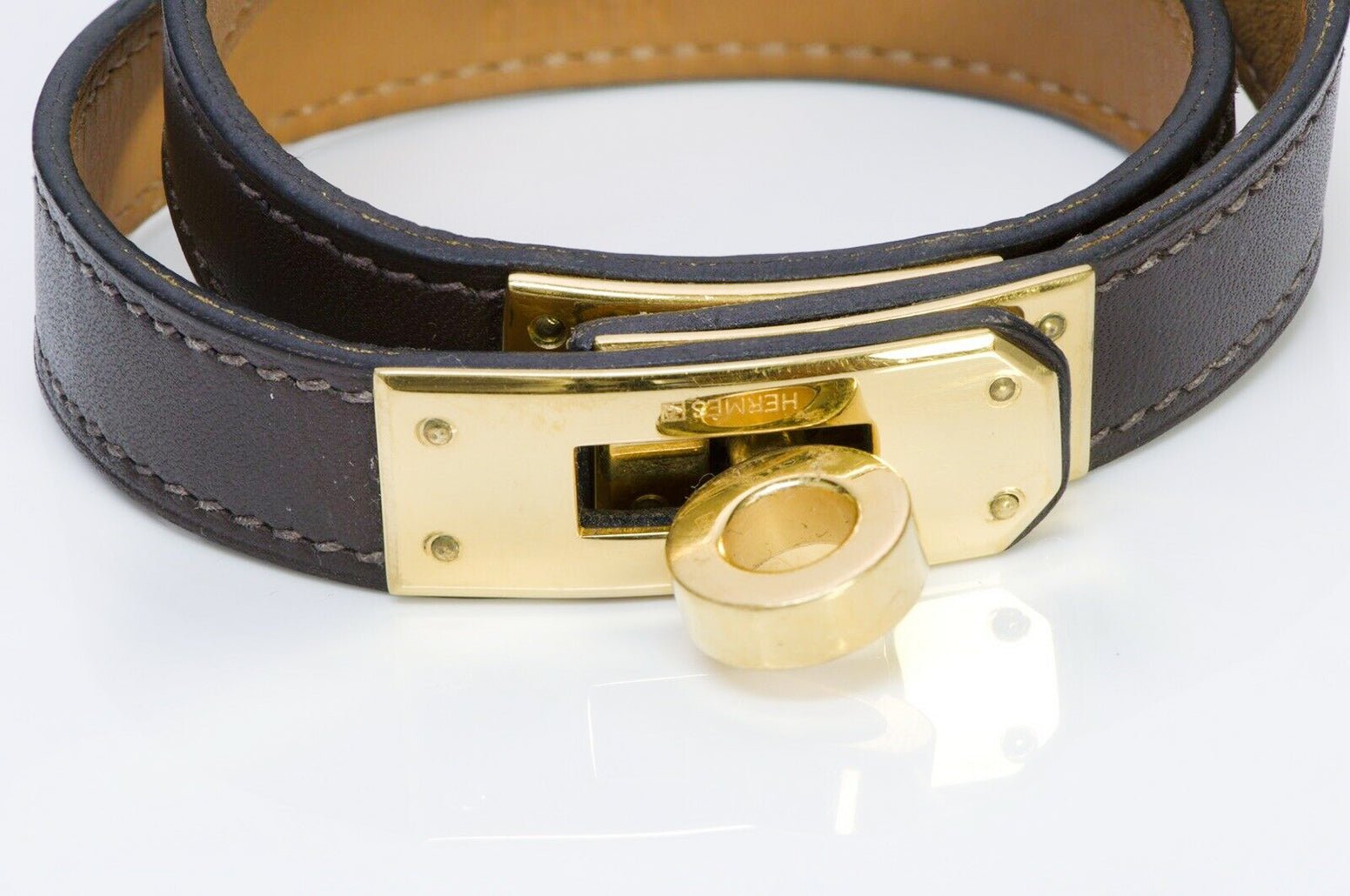 HERMES Paris 2008 Kelly Double Tour Brown Leather Wrap Bracelet