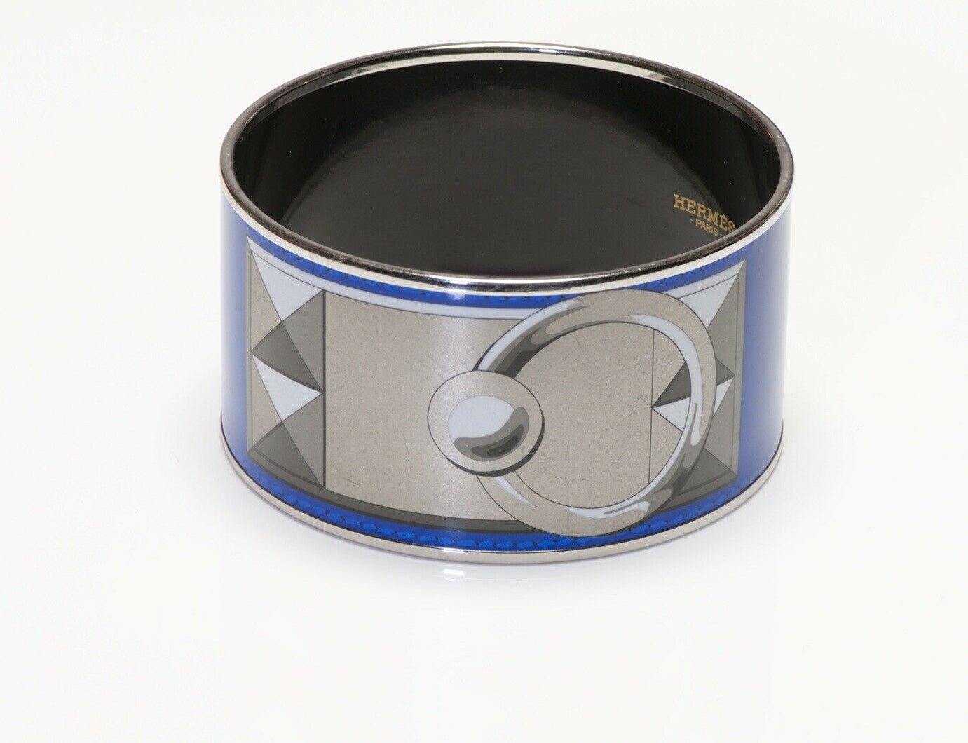 HERMES Paris Blue Enamel Collier de Chien Bangle Bracelet