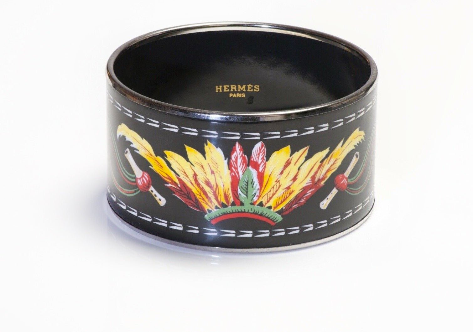 HERMES Paris Brazil Extra Wide Black Red Enamel Bangle Bracelet