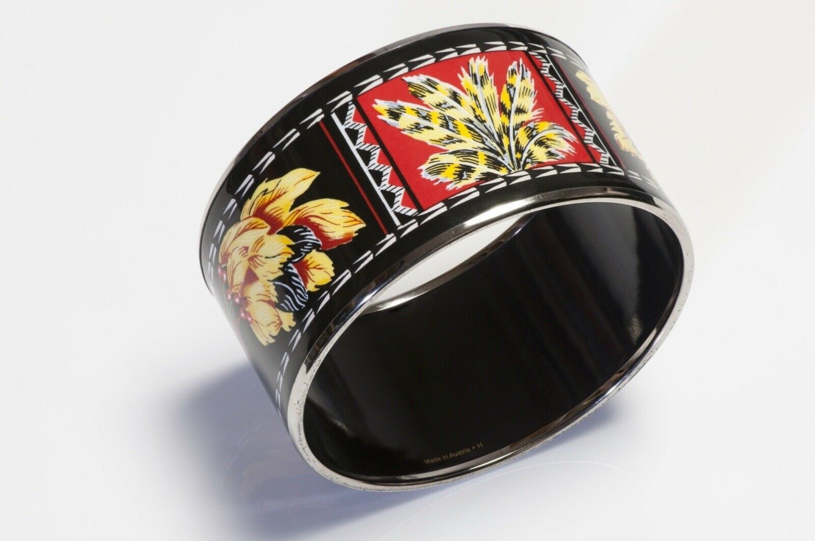 HERMES Paris Brazil Extra Wide Black Red Enamel Bangle Bracelet