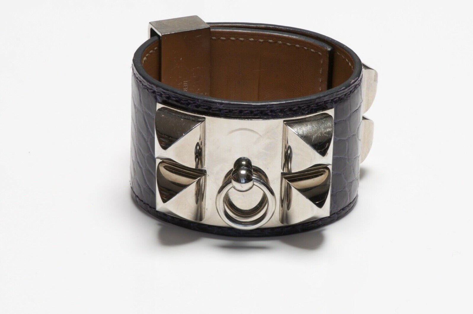 HERMES Paris Collier de Chien Purple Alligator Cuff Bracelet