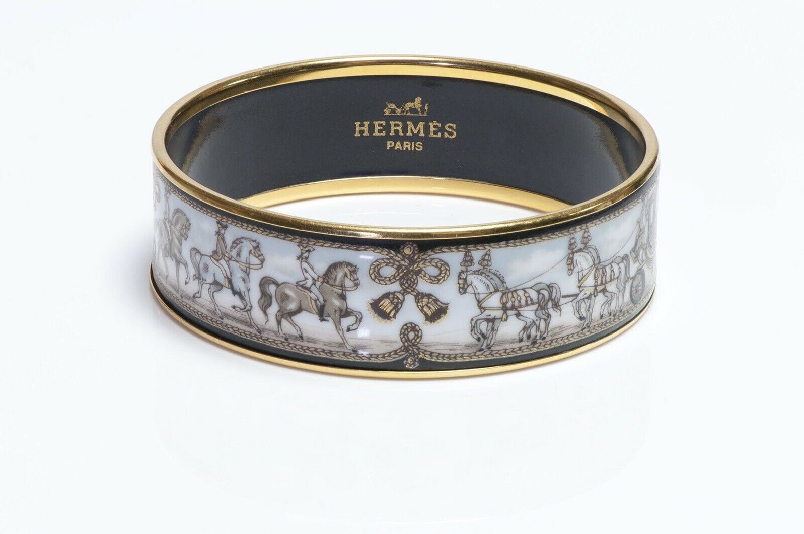 HERMES Paris Enamel Horse Equestrian Bangle Bracelet