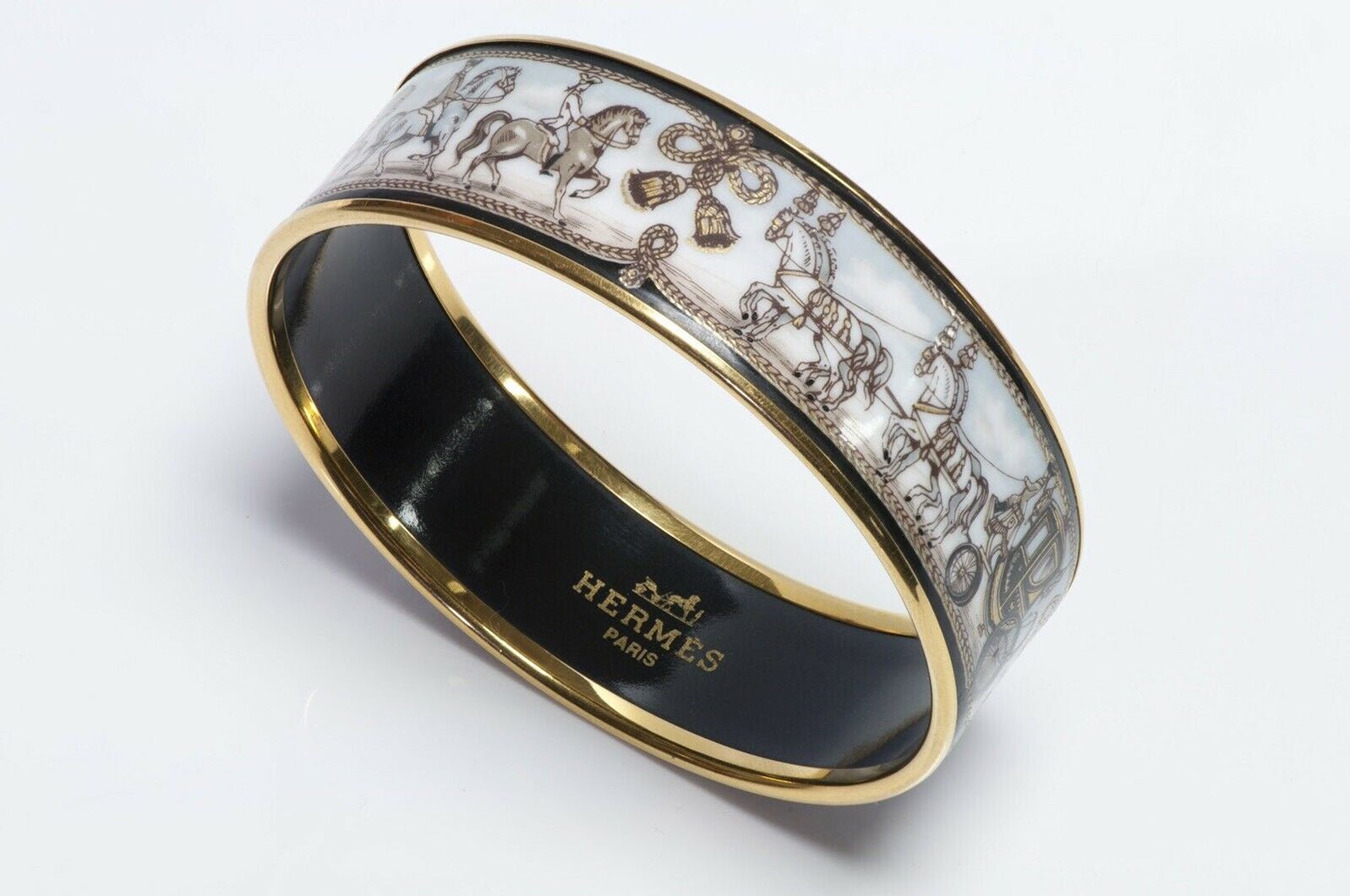 HERMES Paris Enamel Horse Equestrian Bangle Bracelet