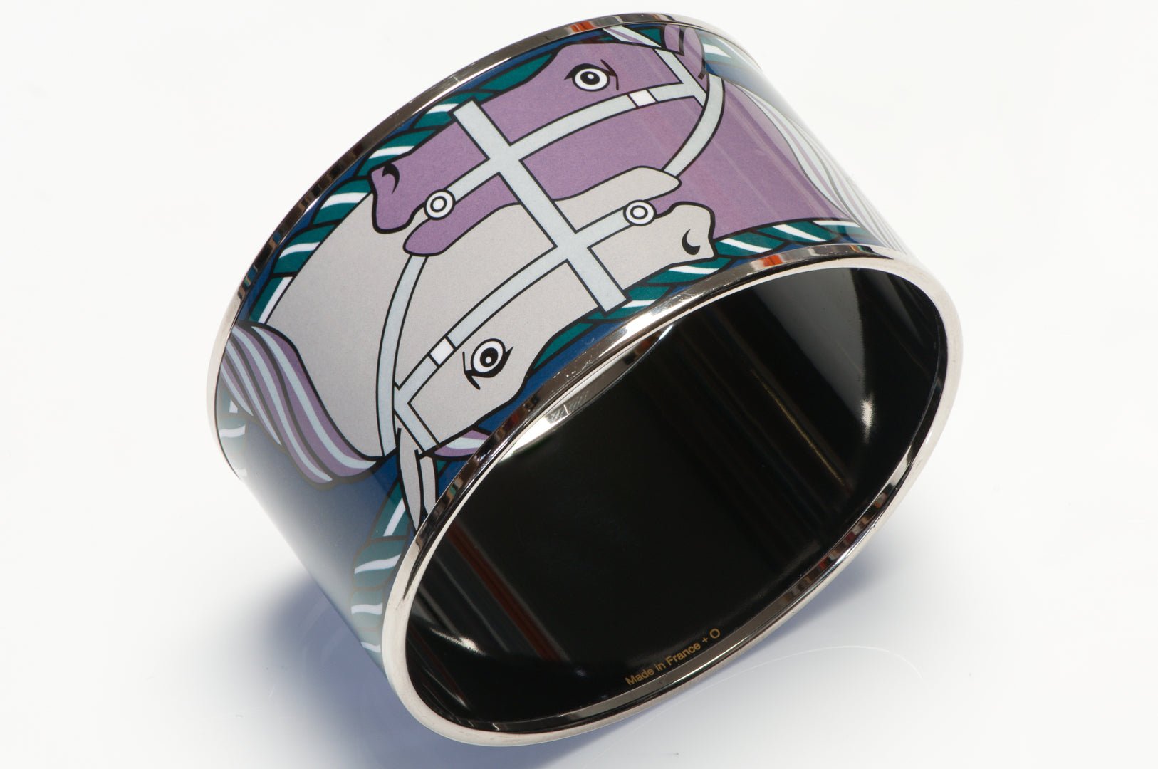 Hermes Paris Extra Wide Purple Green Blue Equestrian Horse Bangle Bracelet