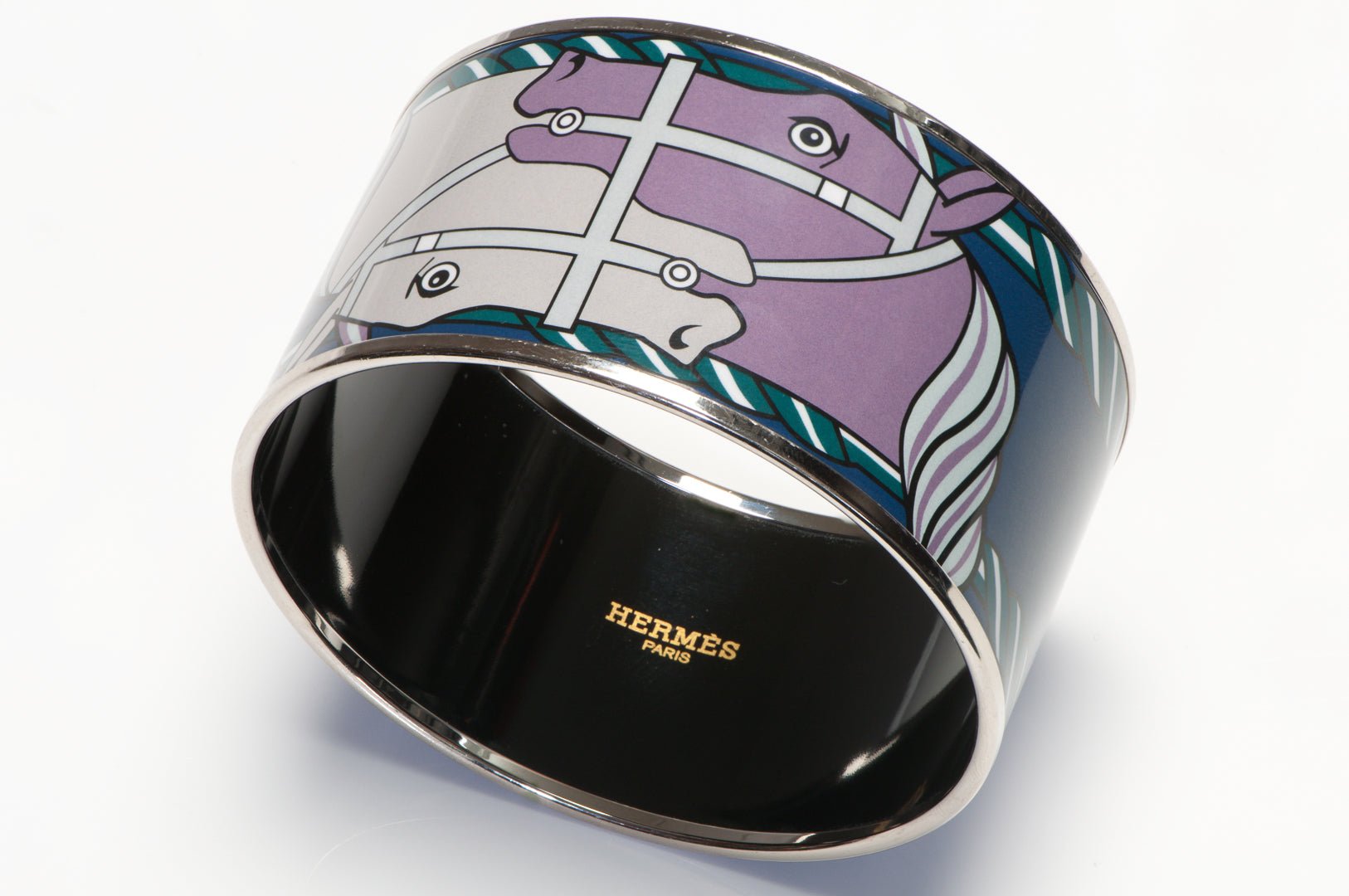 Hermes Paris Extra Wide Purple Green Blue Equestrian Horse Bangle Bracelet