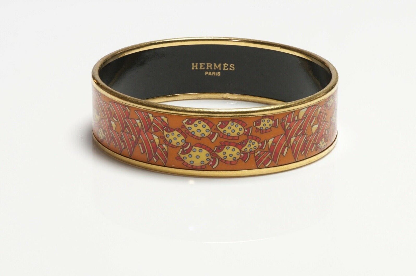 HERMES Paris Orange Enamel Fish Pattern Bangle Bracelet