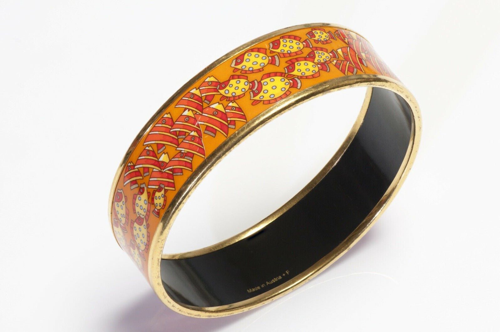 HERMES Paris Orange Enamel Fish Pattern Bangle Bracelet