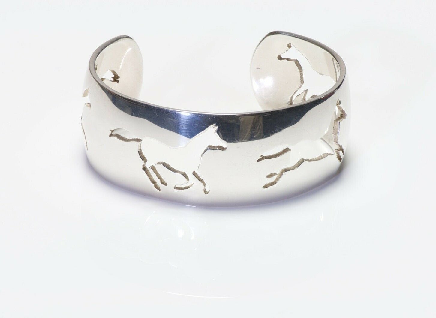 HERMES Paris Sterling Silver Equestrian Horse Cuff Bracelet