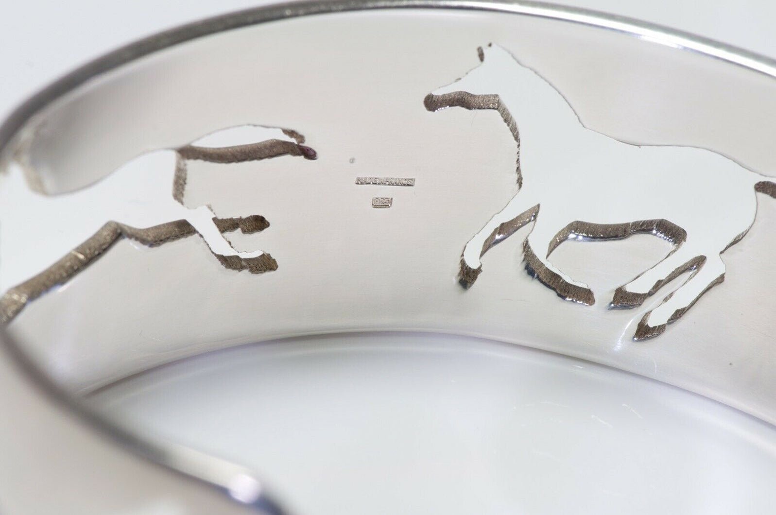HERMES Paris Sterling Silver Equestrian Horse Cuff Bracelet
