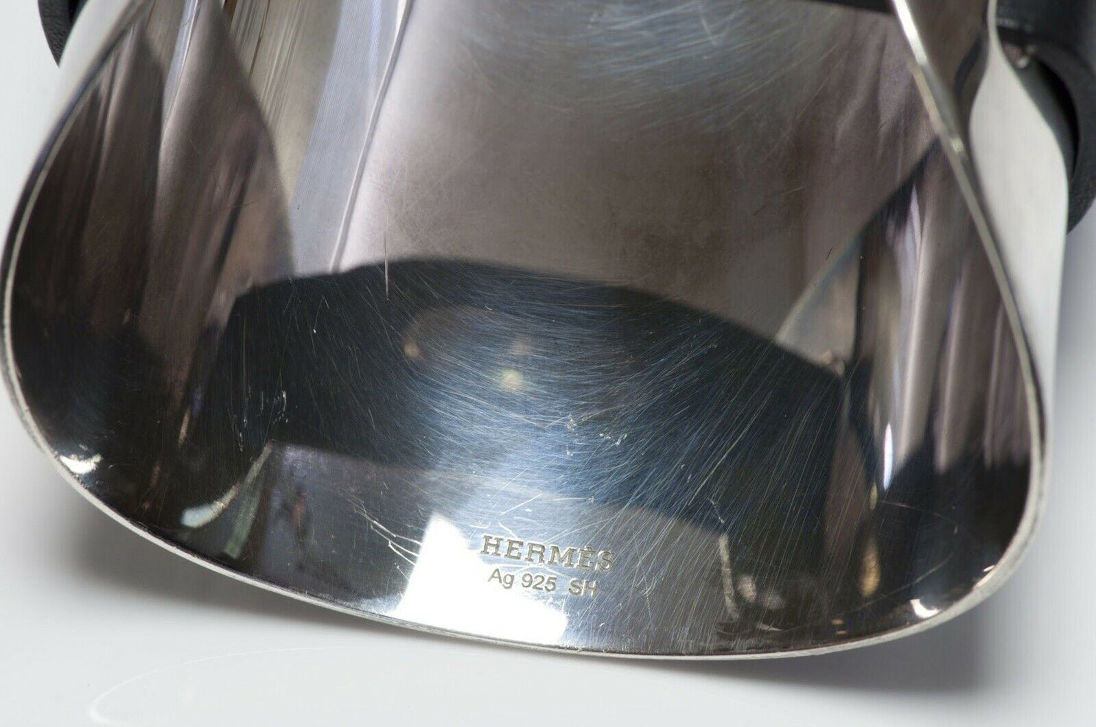 HERMES Paris Sterling Silver Leather Cuff Bracelet