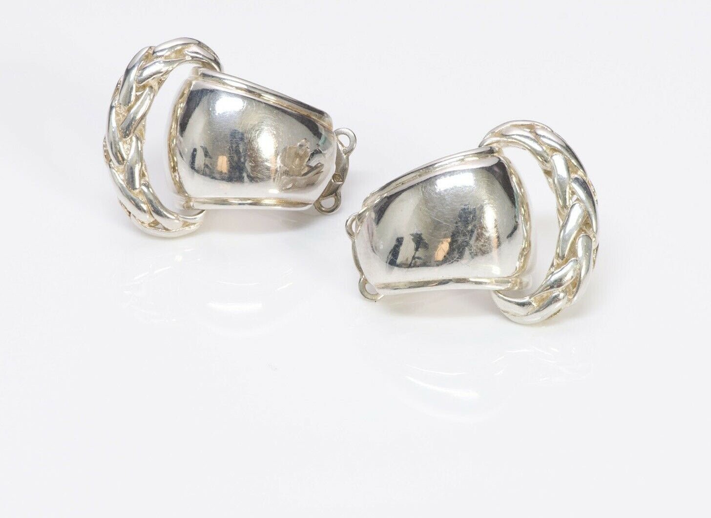 HERMES PARIS Sterling Silver Rope Clip Earrings