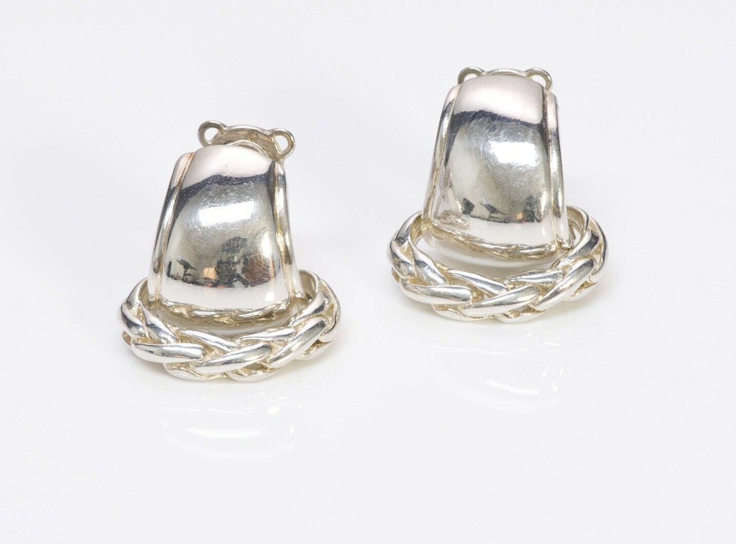 HERMES PARIS Sterling Silver Rope Clip Earrings