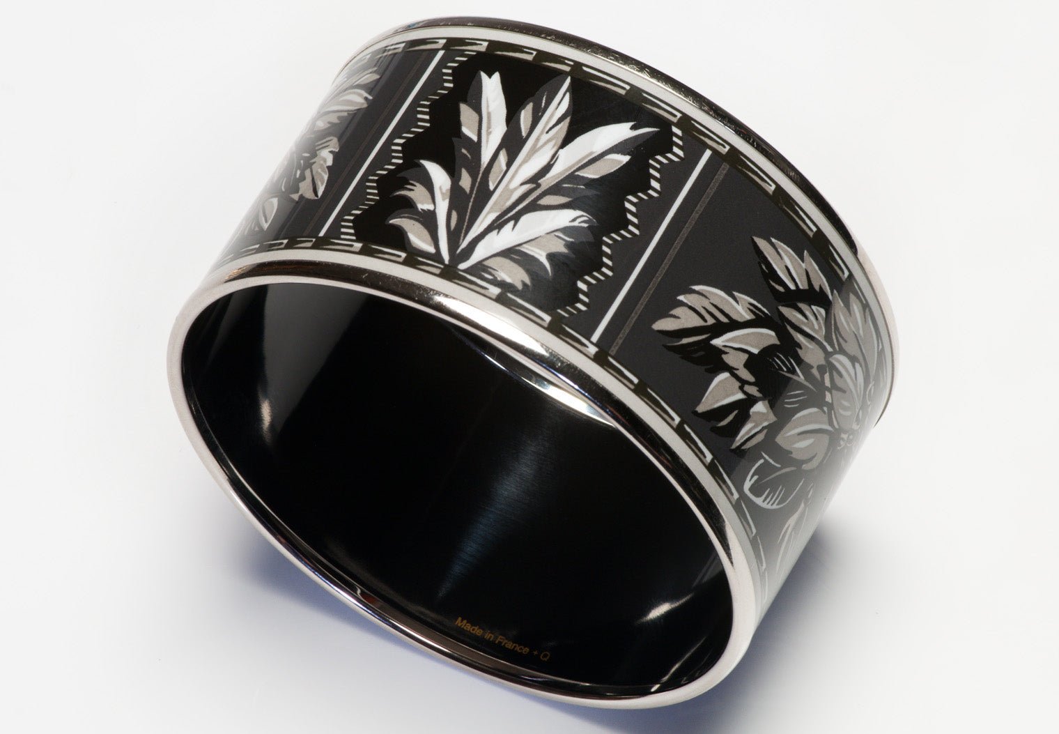 Hermes Paris Wide Palladium Plated Brazil Black White Enamel Bangle Bracelet