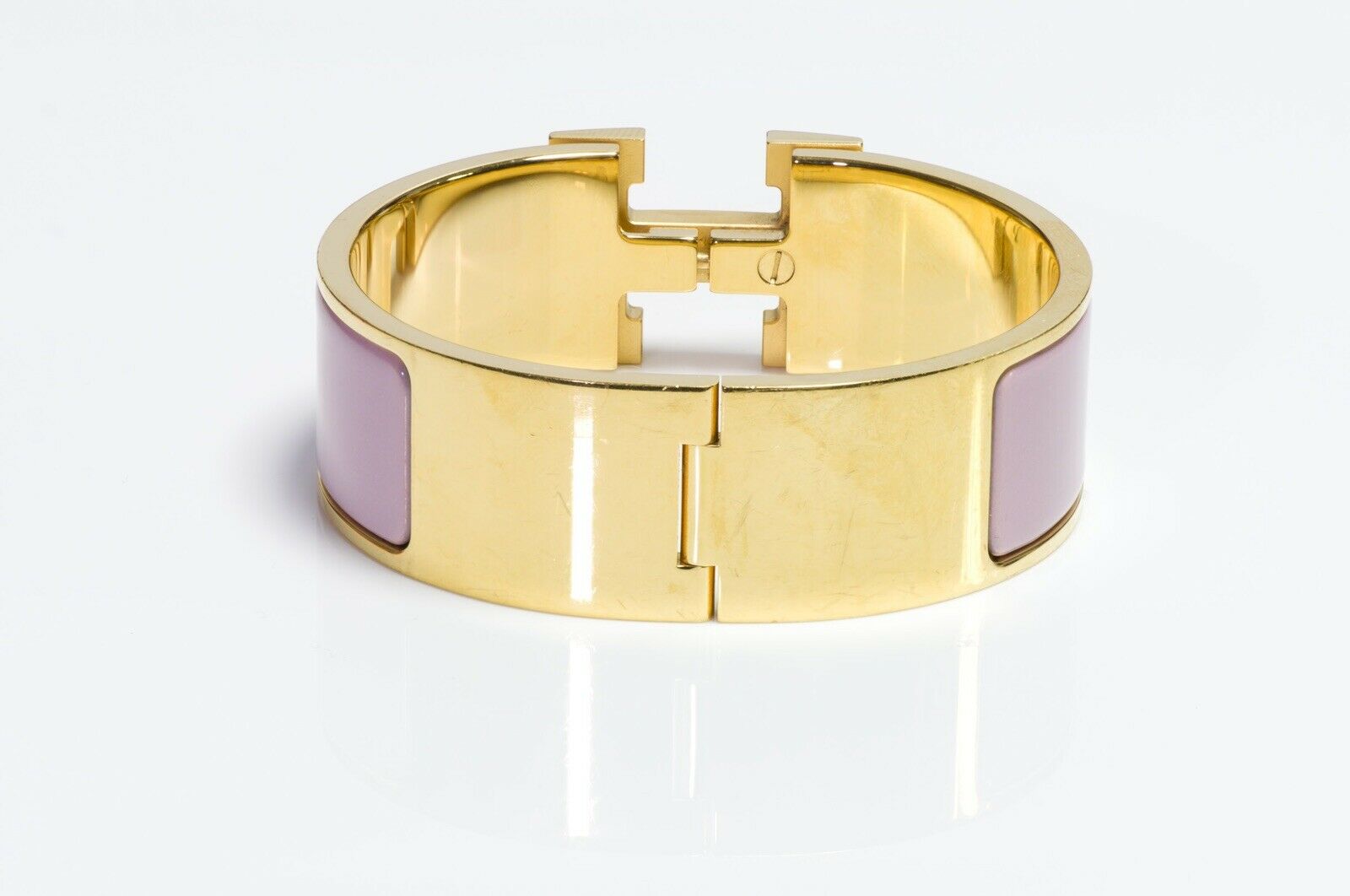 HERMES Paris Wide Pink Enamel H Clic Clac Bangle Bracelet PM