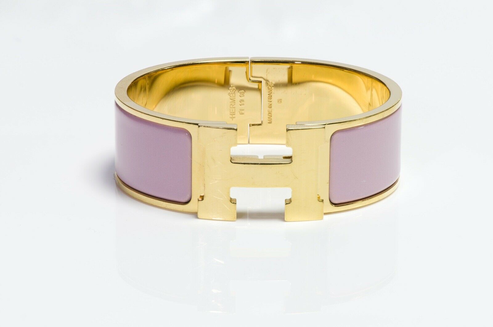 HERMES Paris Wide Pink Enamel H Clic Clac Bangle Bracelet PM