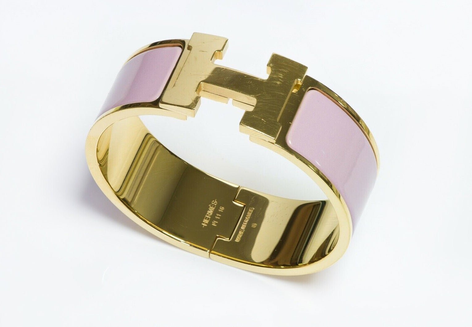 HERMES Paris Wide Pink Enamel H Clic Clac Bangle Bracelet PM
