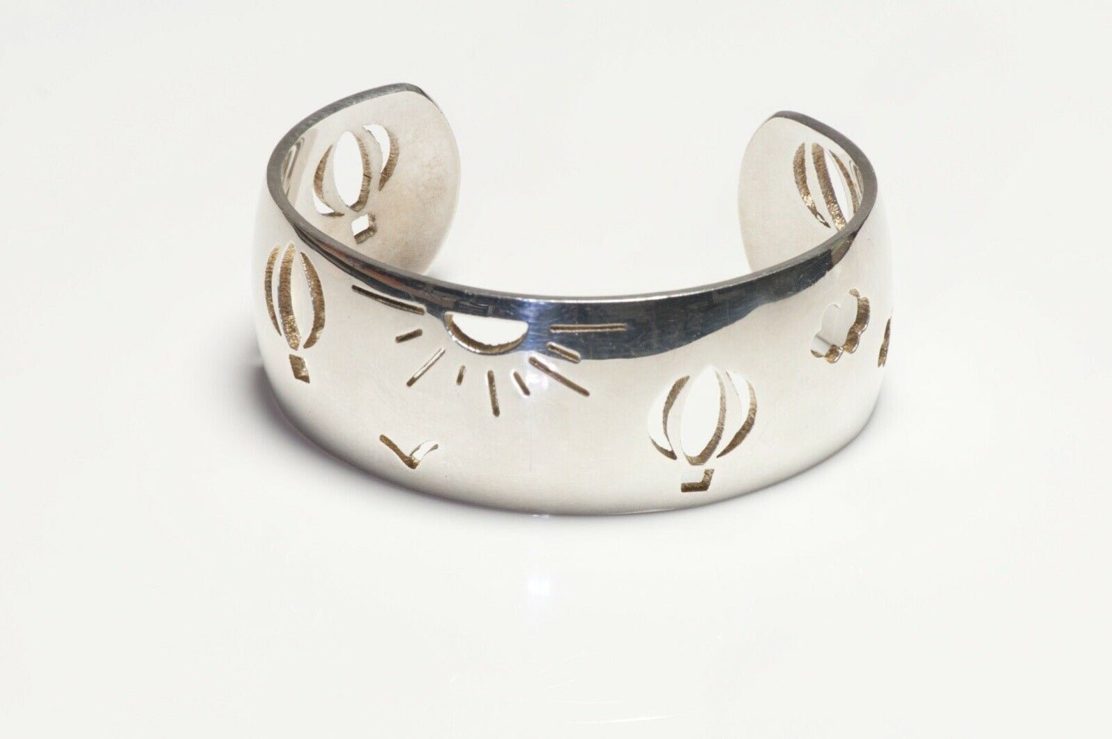 HERMES Paris Wide Sterling Silver Charm Women’s Cuff Bracelet
