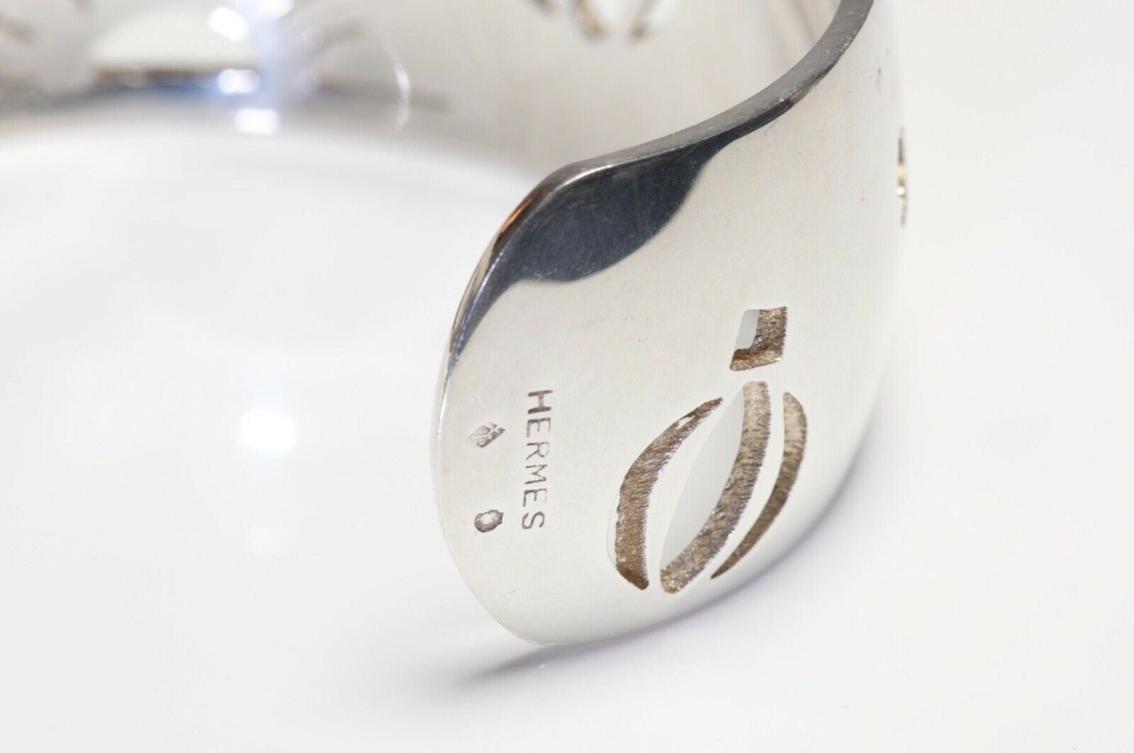 HERMES Paris Wide Sterling Silver Charm Women’s Cuff Bracelet