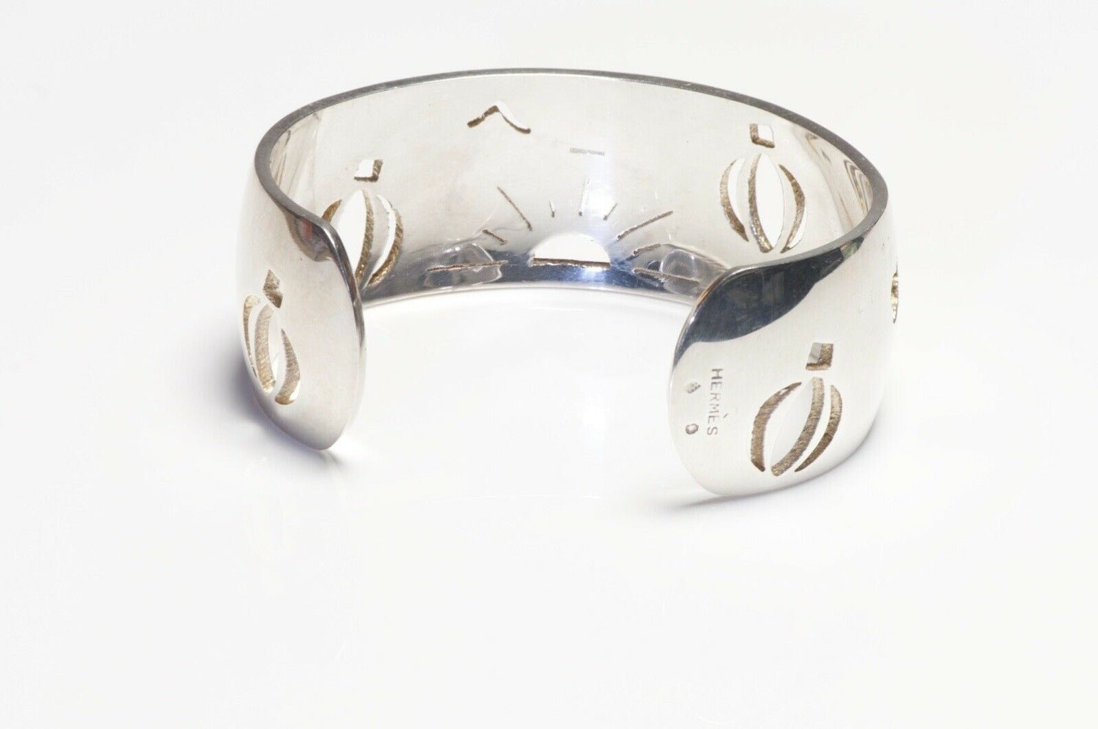 HERMES Paris Wide Sterling Silver Charm Women’s Cuff Bracelet