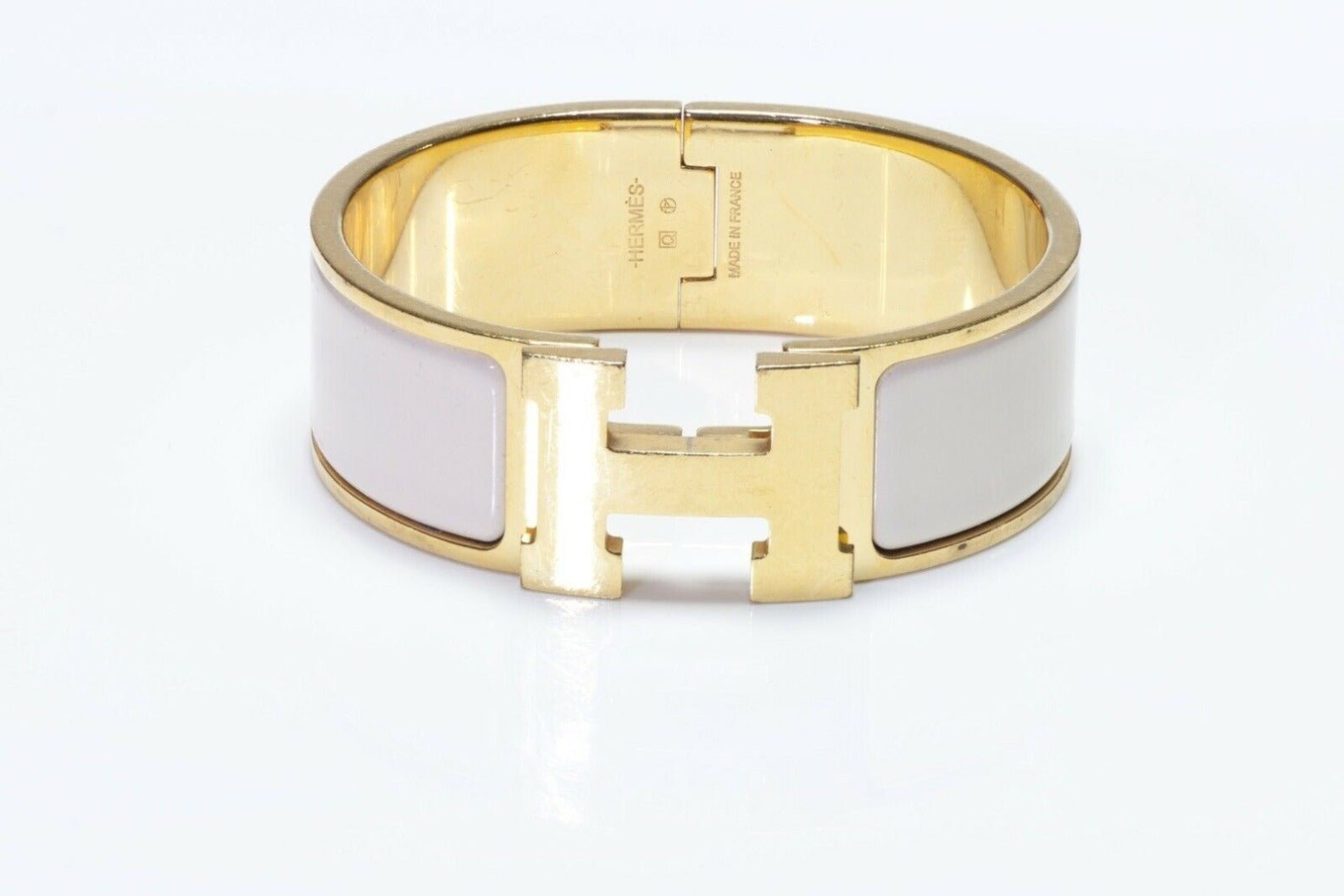 HERMES Paris Wide White Enamel Clic Clac H Bracelet PM