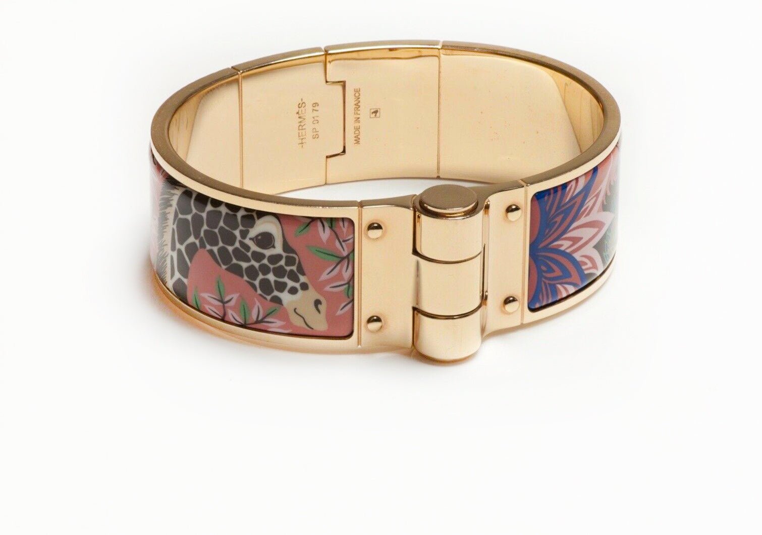 HERMES The Three Graces Giraffe Enamel Hinged Bangle Bracelet