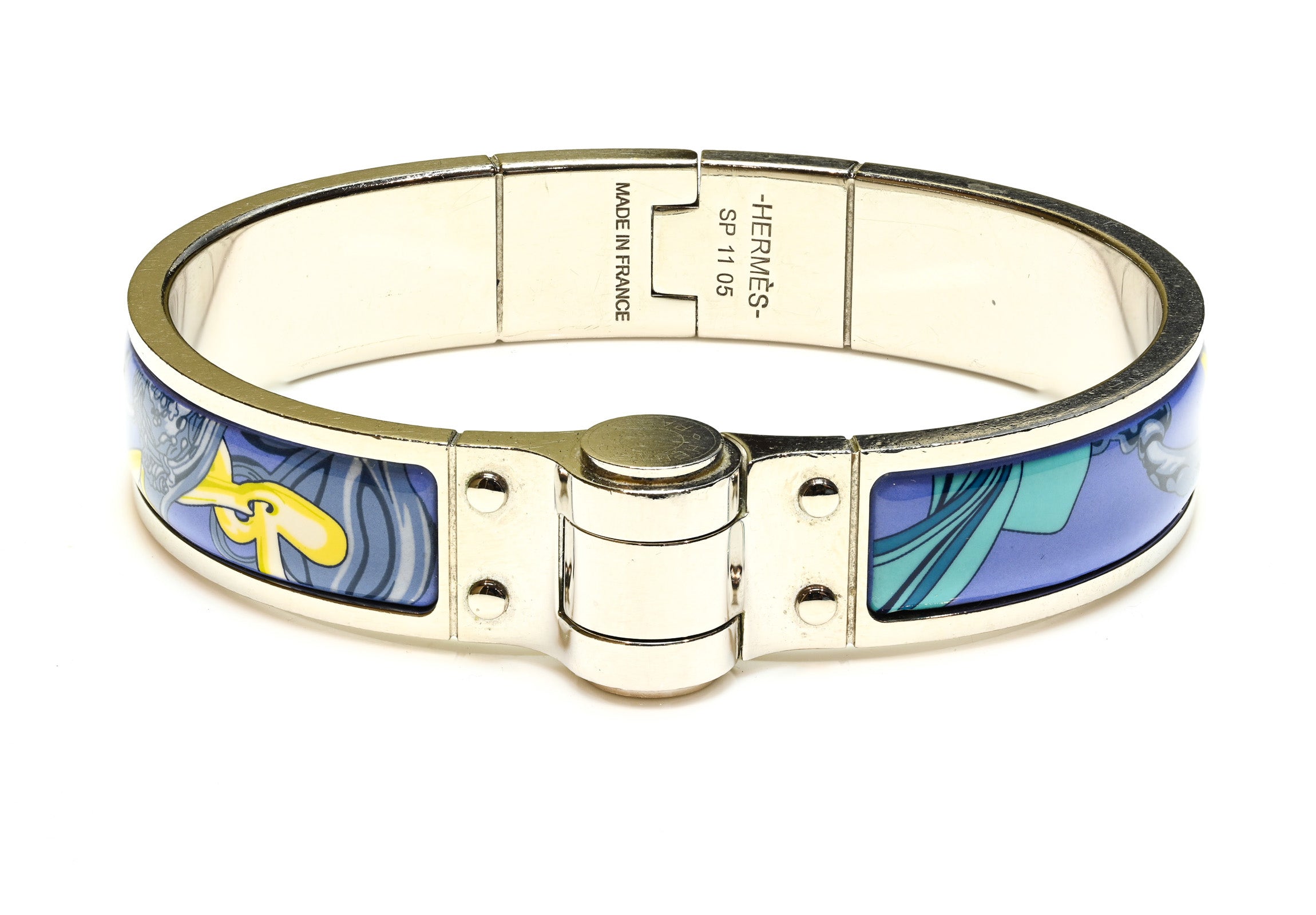 Hermes Paris Brides de Gala Blue Enamel Bangle Bracelet 2