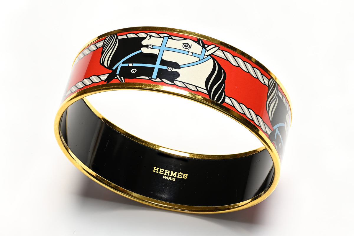Auth Hermes Loquet Red Horse Equestrian Motif Bangle Bracelet Ladies Watch​ Hermes Loquet Bangle wrist watch ref L01.201 with  main image 3