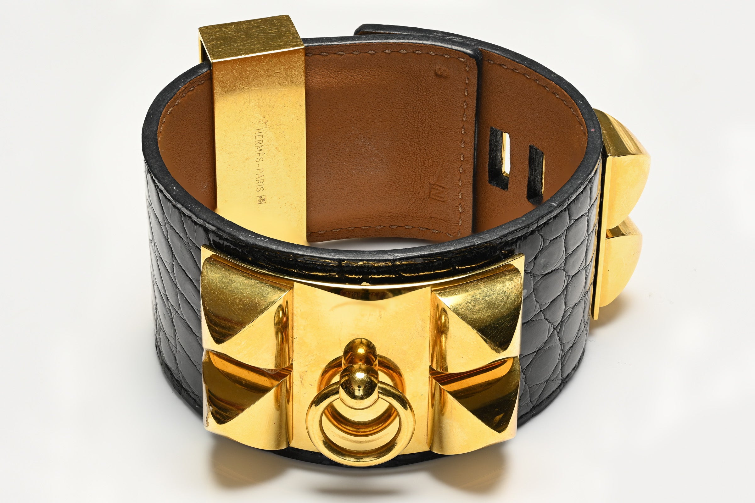 Hermes Paris Black Crocodile Collier de Chien Bracelet 2
