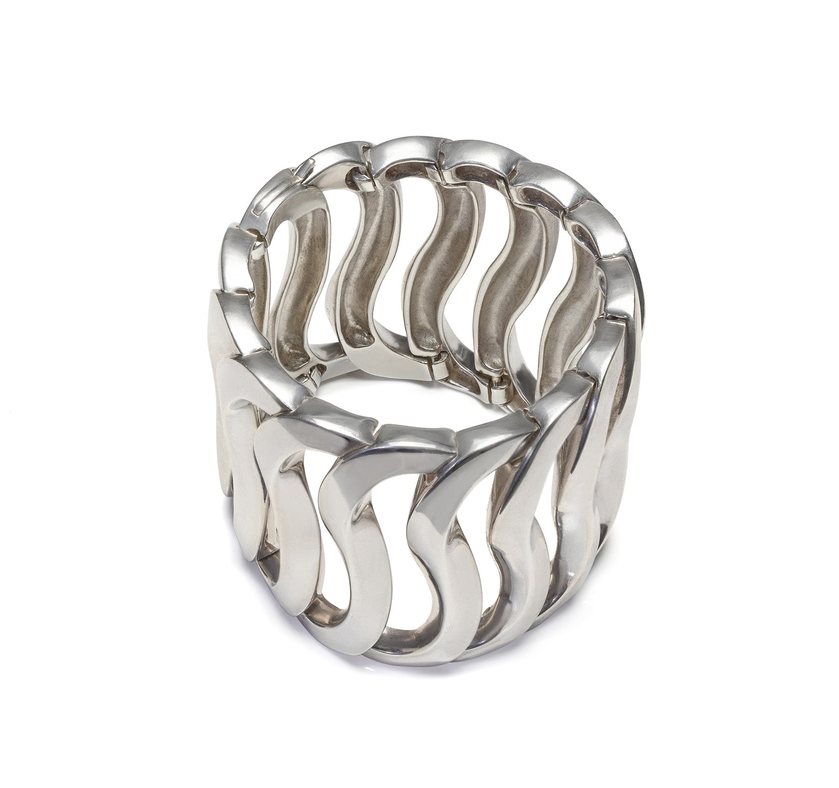 Rare Hermès Sculptural Wave Wide Cuff Bracelet Made in Silver