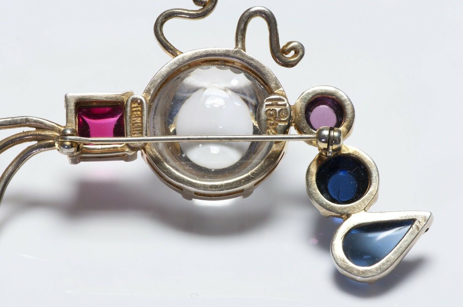HOBE 1940’s Sterling Silver Jelly Belly Peacock Brooch