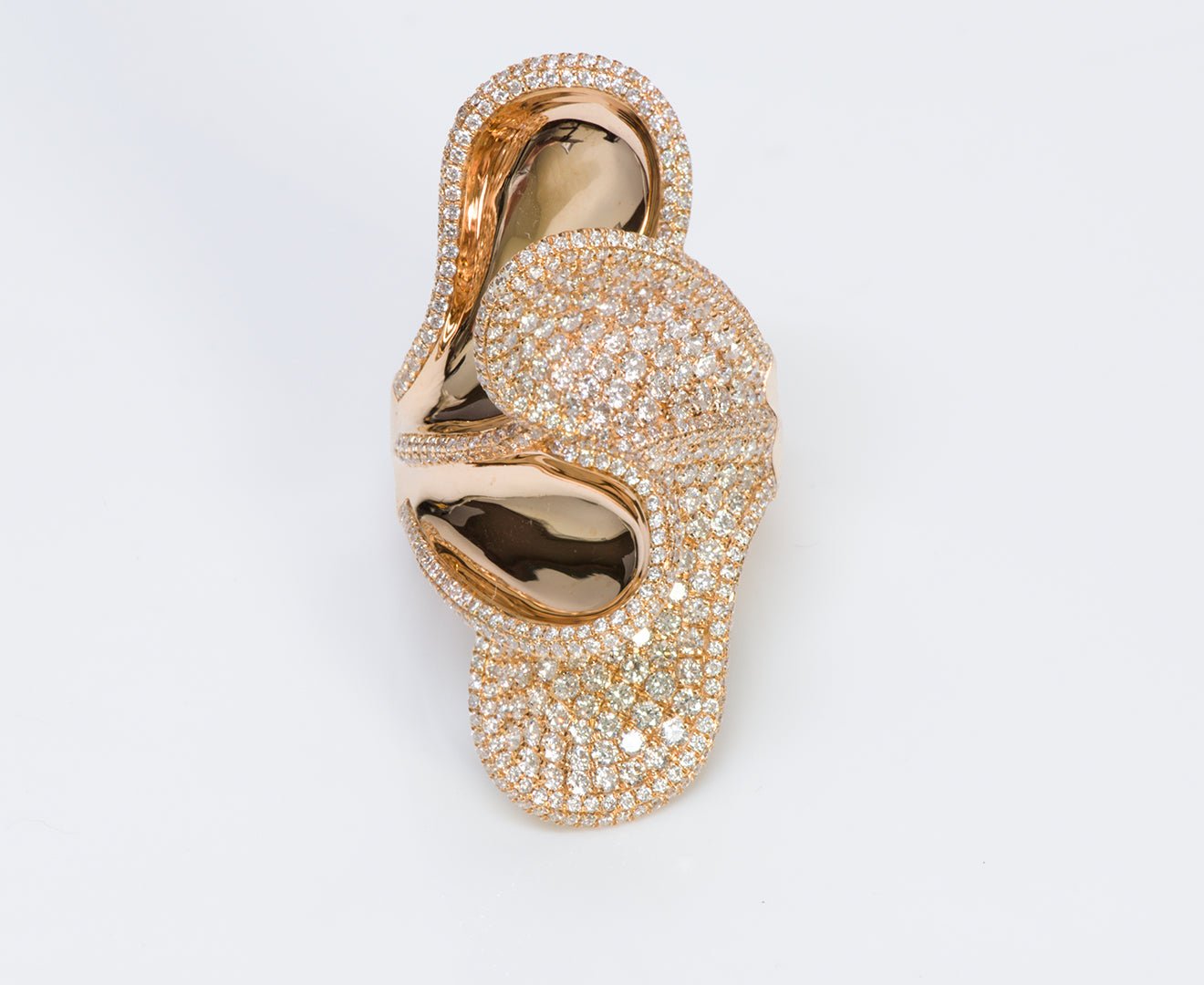 House Of Baguettes Pave Diamond Cocktail Women's Gold Ring