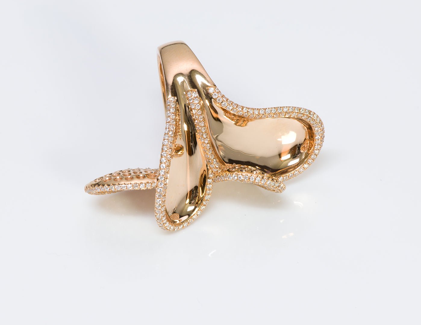 House Of Baguettes Pave Diamond Cocktail Women's Gold Ring