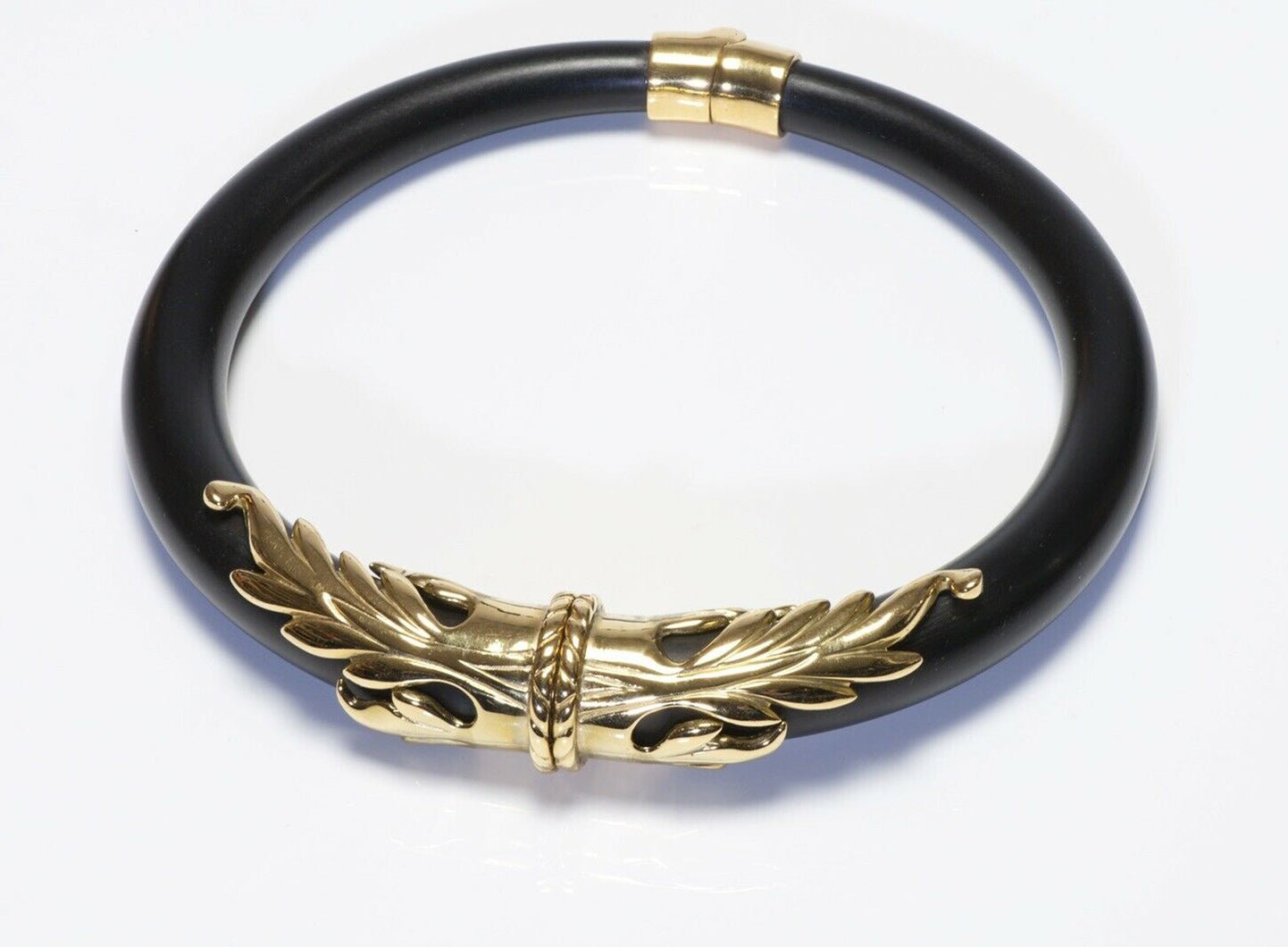 Inna Cytrine Paris Gold Plated Leaf Black Resin Choker Necklace