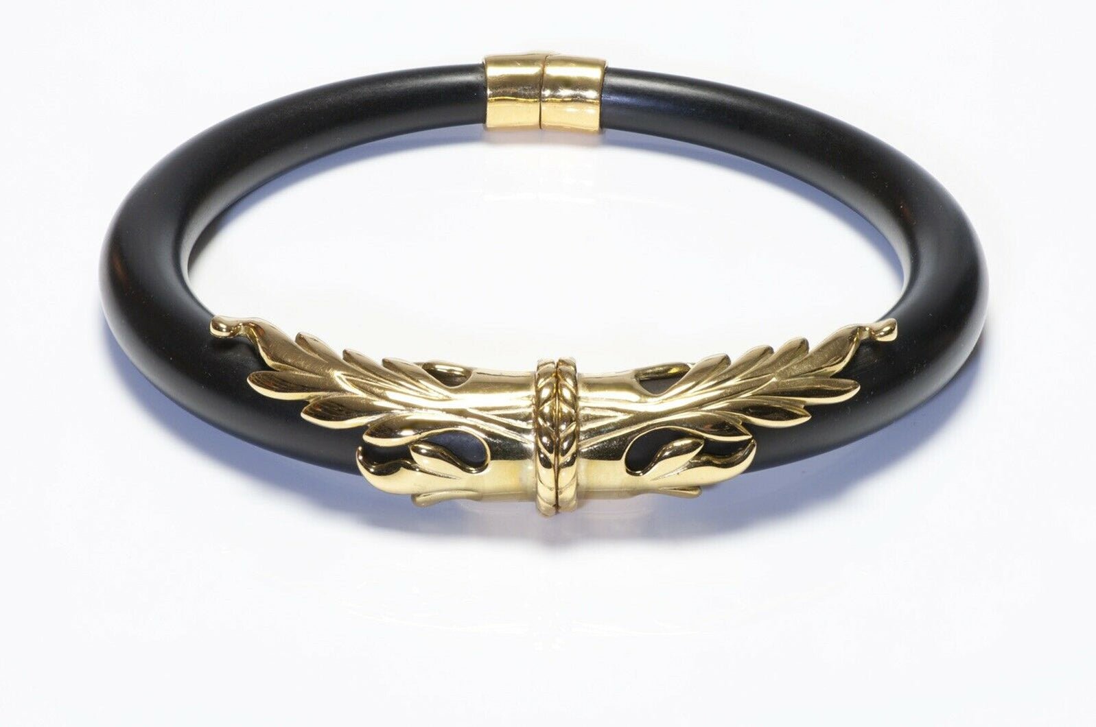 Inna Cytrine Paris Gold Plated Leaf Black Resin Choker Necklace