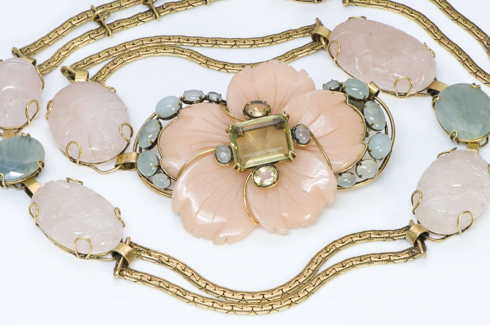 Iradj Moini Agate Flower Carved Semiprecious Stone Chain Belt