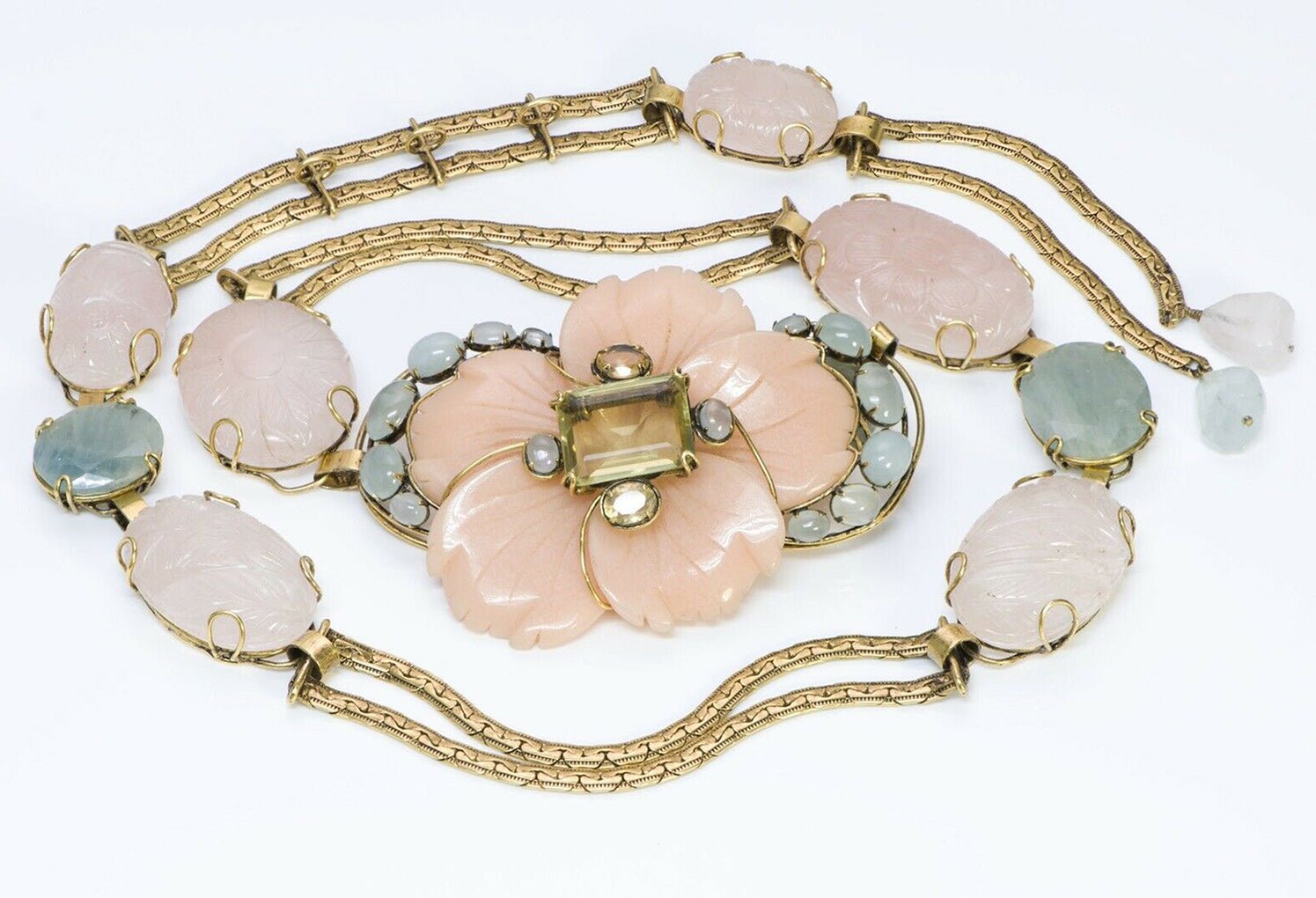 Iradj Moini Agate Flower Carved Semiprecious Stone Chain Belt