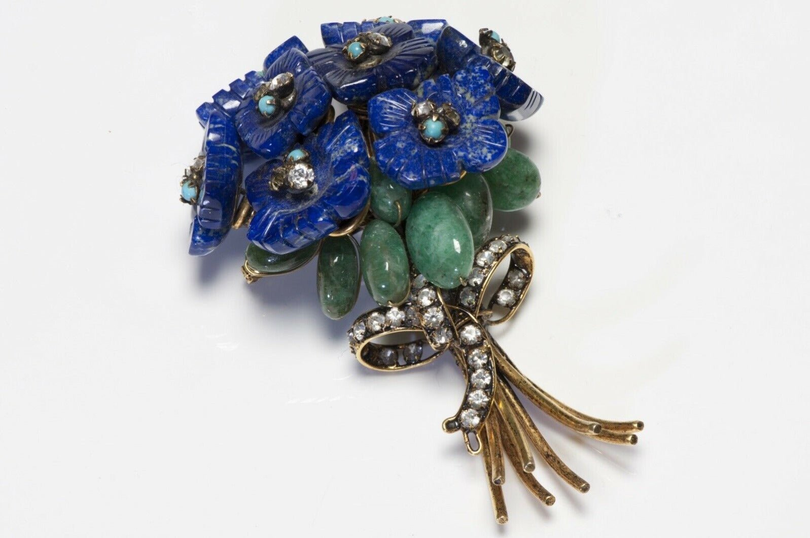 Iradj Moini Blue Lapis Turquoise Flower Bouquet Pin Brooch