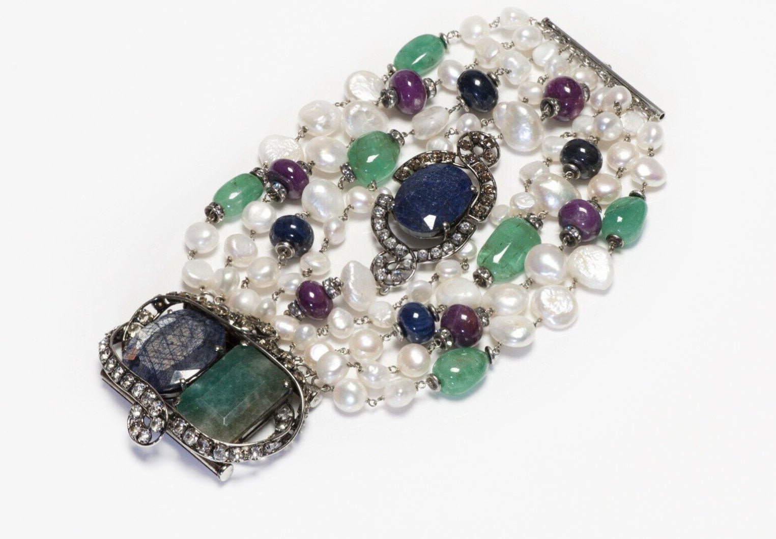 Iradj Moini Fresh Water Pearl Sapphire Ruby Beads Bracelet