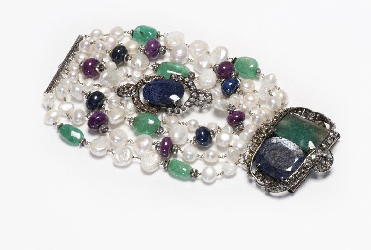 Iradj Moini Fresh Water Pearl Sapphire Ruby Beads Bracelet