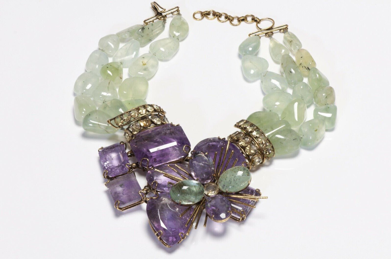 Iradj Moini Green Aventurine Amethyst Flower Collar Necklace