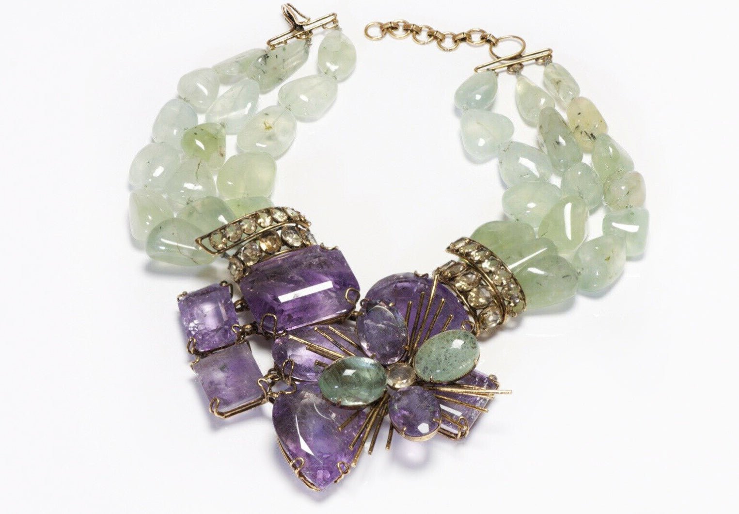 Iradj Moini Green Aventurine Amethyst Flower Collar Necklace