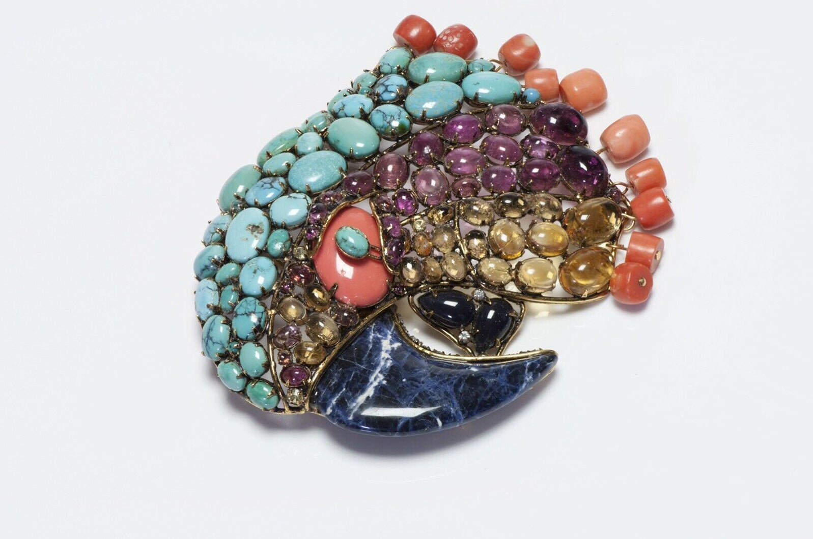 Iradj Moini Lapis Turquoise Citrine Amethyst Parrot Bird Brooch