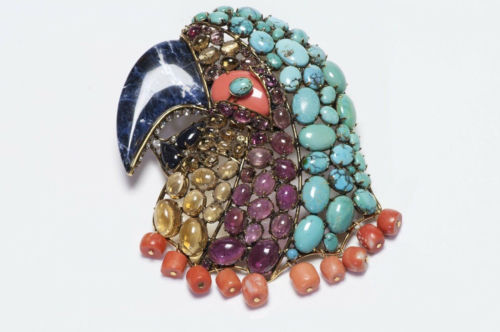 Iradj Moini Lapis Turquoise Citrine Amethyst Parrot Bird Brooch