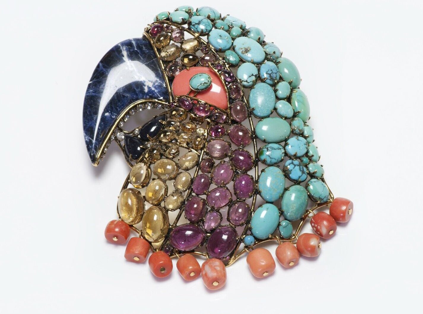 Iradj Moini Lapis Turquoise Citrine Amethyst Parrot Bird Brooch