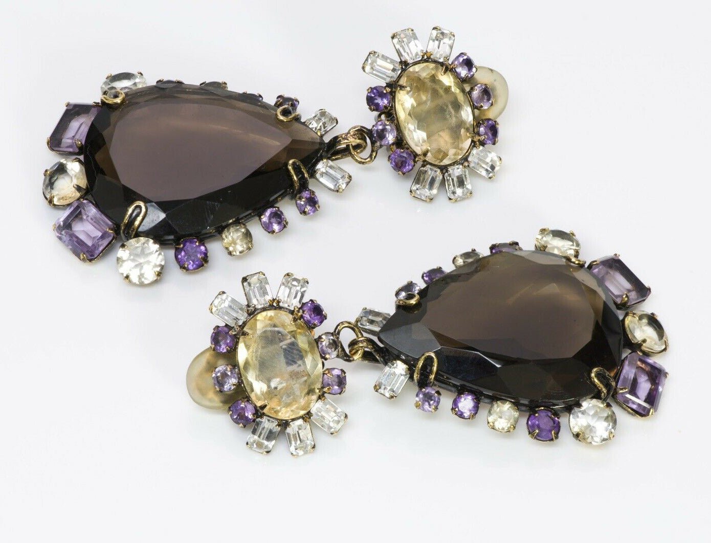 Iradj Moini Long Amethyst Citrine Flower Earrings